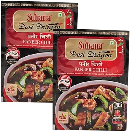 Suhana Spices Mix Powder (Ready To Eat) - Curry Masala Recipe Mixes Casserole Seasoning Herbs - Simplifies & Speeds Up Cooking Process (Pack of 2, Paneer Chilli 50g (RTE))