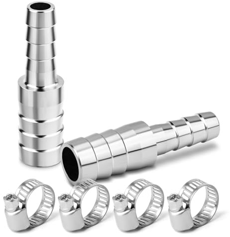 ERGAOBOY 2 Pz Raccordo Portagomma Ridotto in Acciaio Inox 304, Adattatore per Tubi da 32mm a 8mm Giunzione a Resca con Fascette Stringitubo per Acqua, Carburante, Aria, Liquido Refrigerante