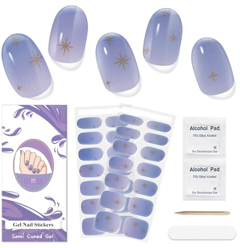 Nagelfolie UV Härtend - 28 Stück Nagelaufkleber Gel Nagelfolien Selbstklebend Gel Nail Strips für UV Lamp Lang Anhaltende Nagellackstreifen Nagelaufkleber Art Stickers DIY für Damen