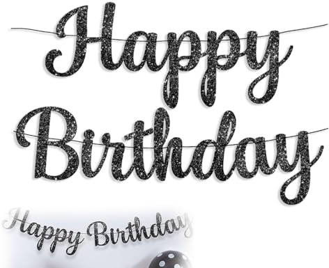 Emezddo striscione di buon compleanno,ghirlanda di compleanno con scritte glitterate,decorazioni per compleanno,decorazioni per feste,cartello per decorazione festa di compleanno(nero)