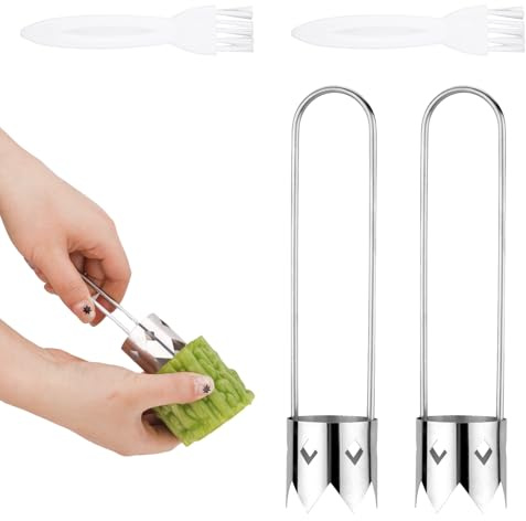 2pcs Red Bell Pepper Seed Corer & 2pcs Cleaning Brush, Stainless Steel Fruit and Vegetable Corer Tool Fruit Core Remover 2024 Upgraded Core Pit Remover for Pepper Tomato Apple (with Hole)