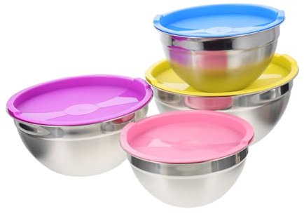 MAGICLULU 4piezas Cuencos Inoxidable Con Tapa Para Ensaladas Servir Casa Utensilios Esenciales Cocina