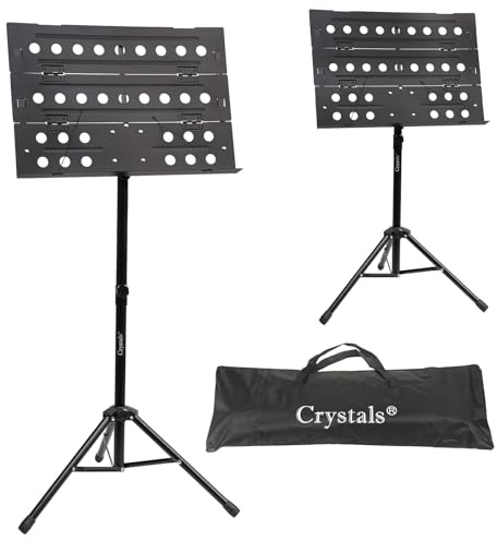 Crystals Music Stand for Sheet Music - Foldable Music Stand with Adjustable Tripod Base - Portable Heavy Duty Folding Music Book Stand with Carrying Bag