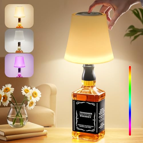 Lampada Bottiglia LED da Tavolo Senza Fili, Tappo Lampada per Bottiglia Ricaricabile USB-C, Touch Dimmerabile a 3 Colori e 9 RGB, Abat Jour da Comodino, IP54, per Ristorante, Terrazza,Salotti