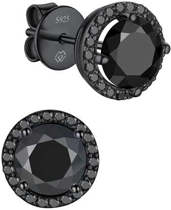MomentWish Orecchini Neri Argento 925 Halo, 1 Carato Moissanite Orecchino Nero Uomo Donna Punto Luce Simulato Diamanti Brillanti Regalo 5mm