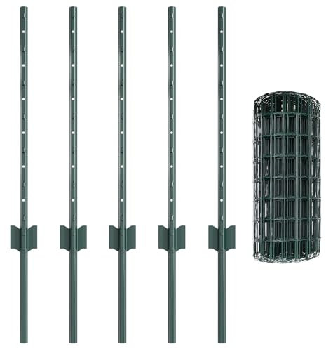 vidaXL Stängsel med stolpe Grön 0,6 x 10 m Stål och PVC, Justerbar utomhusavskiljare, modern trädgårdsgrind, hållbar avdelare, mångsidig privacypartition för bakgårdar