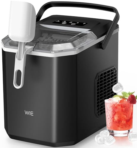 WIE Ice Maker Countertop, Self-Cleaning Ice Maker Machine,12KG in 24H, 9 Cubes in 6 Mins, Portable Ice Machine with Handle, Ice Cube Maker with Ice Scoop&Basket for Home/Kitchen/Office/RV