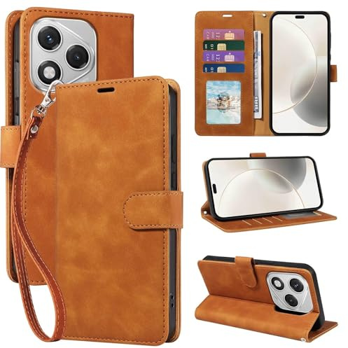 GOTOURED for Honor 400 Lite Case Wallet,RFID Blocking 4 Card Slots,Wrist Strap,Kickstand Flip Cover,Magnetic Closure,Shockproof Protective,Soft Leather for Honor 400 Lite Phone Case (Brown)