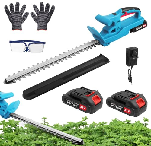 Hedge Trimmer Cordless, 21V Lightweight Cordless Hedge Trimmer, 50cm Cutting Length, Battery Hedge Trimmers, Electric Hedge Cutter with Batterie & Charger, Dual Action Blades, for Shrubs Trimming