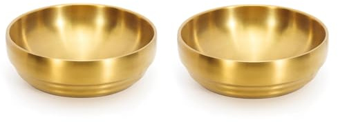 VIOPDER 2pcs 7.3In Gold Large Stainless Steel Soup Bowl, 35OZ Double Walled Sashimi Dish, Unbreakable Bowl for Restaurant Home