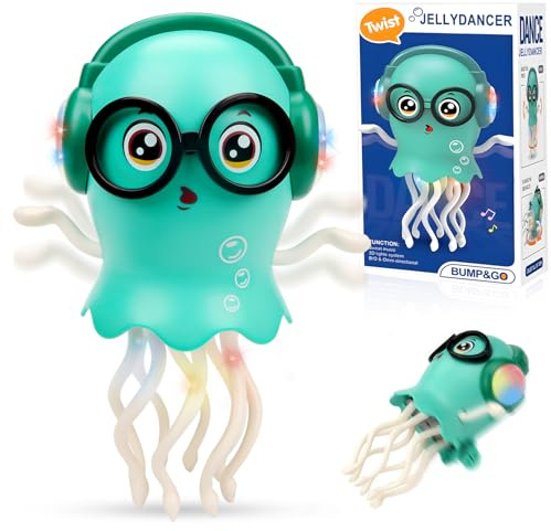 DAMIGHT Tanzendes Quallen Babyspielzeug,Interaktives Baby Bauchzeit Spielzeug,Tummy Time Toys Sensorisches Krabbelspielzeug,Magische Tanzende Qualle für Jungen & Mädchen mit Musik & Lichtern