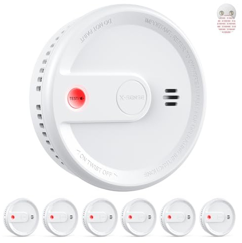 X-Sense Detector de humo con batería de 10 años, Certificado según EN 14604, Detector de incendios con soporte magnético, En espera sin señal LED intermitente, Botón de prueba/silencio, ultradelgado