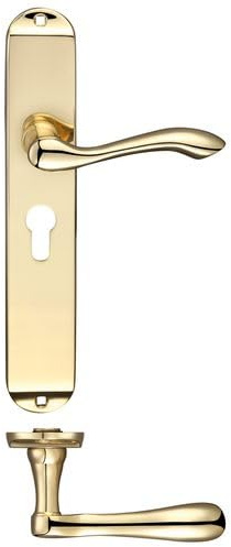 KOOPLES HARDWARE Arundel Lever on Euro Lock Backplate 245mm x 42mm – Long Plate Traditional Handle for Euro Cylinder Locks – 47.5mm Centres – Fixings Included (Polished Brass)