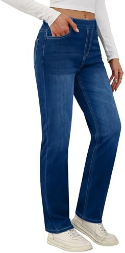 Desol - Pantalones vaqueros elásticos de pierna recta de mujer, de cintura alta, corte recto, ajustados, estilo leggings, casuales, sin cremallera, azul oscuro, XXL