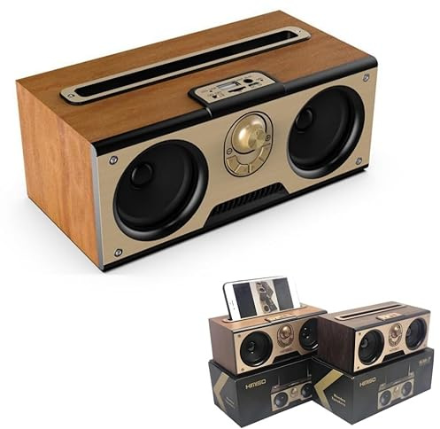 Altoparlante stereo wireless portatile Bluetooth 5.0 in legno vintage con radio FM, AUX, USB, scheda TF, surround 3D e bassi extra, PMPO da 45 W, audio domestico retrò per uso interno ed esterno