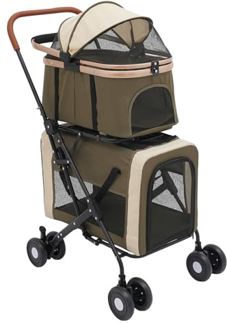 Passeggino pieghevole per cani e gatti a due piani, per cani di piccola taglia 46 x 58 x 97 cm