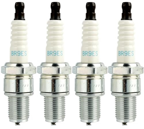 4 Pcs Bougie NGK BR9ES,3194 BR9ES Bougies D'allumage pour Scooters, Cyclomoteurs et Motos Antiparasitées pour Une Performance Moteur Optimisée et Une Ignition Efficace