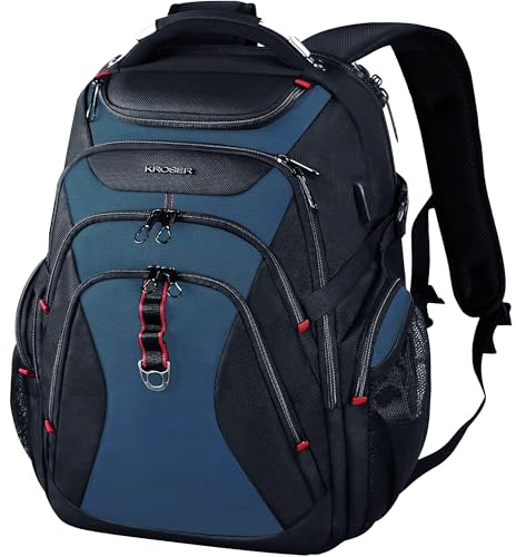 KROSER Travel Laptop Backpack 17.3 Inch XL Computer Backpack with Hard Shell Saferoom RFID Pockets Water-Repellent Business College Daypack Stylish Bag for Men/Women-Black Haze Blue