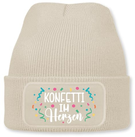 Prozente Momente Konfetti im Herzen – lustige Wintermütze | Beanie für Damen & Herren, warm, elastisch & Unisex, Strickmütze mit Patch & Druck, perfekt für Après-Ski, Weihnachtsmarkt & Fasching