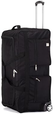 ATX Luggage 32 Large Wheeled Duffle Bag Lightweight Rolling Wheels Suitcase Extra Durable Holdall for Sports Travel and Cargo | Black