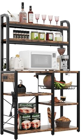 Zstar Soporte para Microondas, Estante De Cocina con Canasta De Alambre, Estante De Almacenamiento Independiente Grande De 6 Niveles para Cocina, Comedor y Sala De Estar