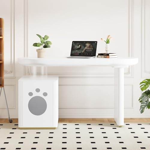 MUZHIXIANG Bureau épais de style français - Blanc - 117 x 50 x 76 cm - Entièrement laqué - Pieds de 5 cm d'épaisseur pour la stabilité - Design moderne - Idéal pour le bureau - Blanc + MDF