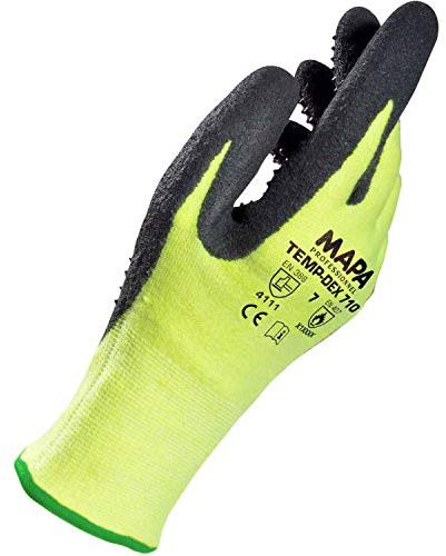 MAPA Professional 710129 Temp-Dex 710 Nitrile Lowweight Glove, High Temperature, 10-1/4 Length, Size 9, Black/Green