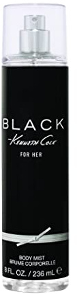 Kenneth Cole Black For Her Body Spray Mist for Women, Notes of Florals, Citrus, Sandalwood, and Musk, Feminine Scent, Everyday Wear Fragrance, 8 Fl Oz