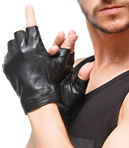 Nappaglo Herren Fingerlose Lederhandschuhe Lammfell Weiches Seidenfutter Halbfinger für fahren Radfahren Outdoor Handschuhe