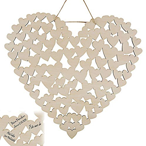 Roomando Gästebuch XL Blessing Heart 47x43 cm Holz Herz für Hochzeit, Taufe, Konfirmation, Kommunion und Geburtstage