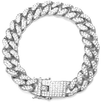 Einsgut Bracelet Chaîne à maillons cubains de Miami Plaqué Or Hip Hop Iced Out Diamond pour Hommes et Femmes, Métal Cristal, 20 centimètres