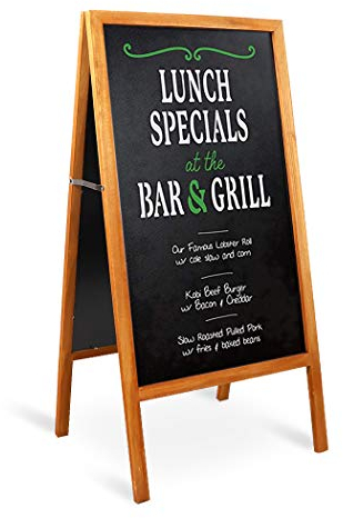 Unho Lavagna Cancellabile Nera con Cavalletto, Lavagna Magnetica Piegnevole Lavagna per presentazione Bar Lavagna Bifacciale da Terra Pasticceria Negozio 50x100cm con Legno Cornice Marrone giallastro