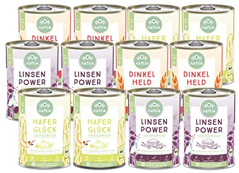 naftie Bio veganes Hundefutter Nassfutter Mixpaket - 12x 400g | Peace Food Sparpaket für Hunde, regional, 3 Sorten, rein pflanzlich, purinarm, Diät-geeignet
