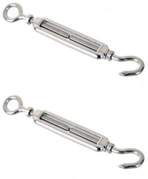 2 Pieces Stainless Steel 316 M6 Turnbuckle Hook and Eye 6mm Marine Grade