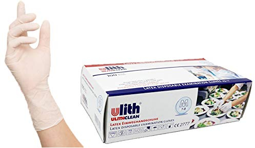 100 Stück pro Box Latexhandschuhe, Untersuchungshandschuhe, Einmalhandschuhe (M,weiß)