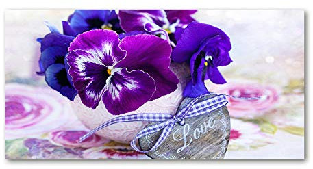 Tulup Acrylglas - Wandkunst - Bild auf Acrylglas Deko Wandbild hinter Kunststoff/Acrylglas Bild - Dekorative Wand für Küche & Wohnzimmer 120 x60 cm - Blumen & Pflanzen - Stiefmütterchen - Lila