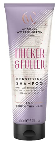 Charles Worthington Thicker and Fuller Densifying Shampoo, Hair Thickening Shampoo for Fine Hair, Purple, 250 ml