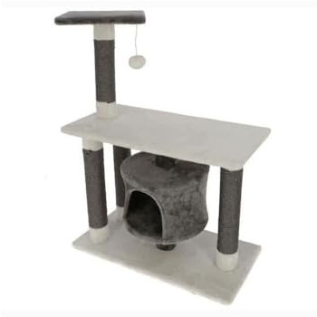 Kerbl Pet Kratzbaum Jade Darklight | Weiß/Grau, 70 × 35 × 96 cm, Katzenbaum aus Holz, Plüsch und Sisal, inklusive integriertem Spielball