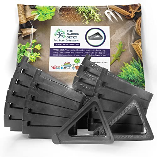 The Garden Gecko Pot feet for outdoor plant pots and flowers, SOLID EPDM RUBBER pot risers with a custom non-slip surface grip | 24 Triangle Hollow Pot-Toe Pcs