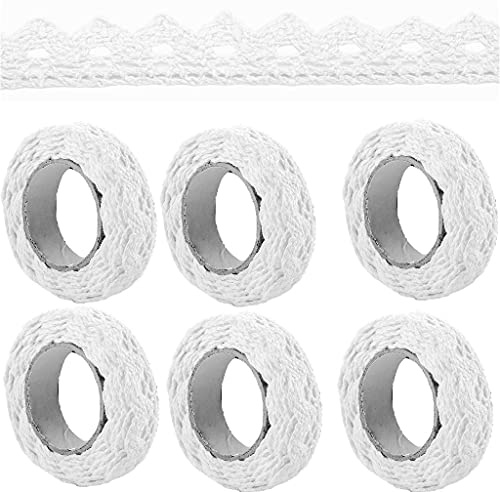 6 Rollen Weiß Spitzenband Selbstklebende borte Vintage Dekoband Spitze Bänder Bordüre Spitzenbort Stoffband Selbstklebend Bänder für Basteln Hochzeit Verzierung der Geschenke DIY Handwerk Tischdeko