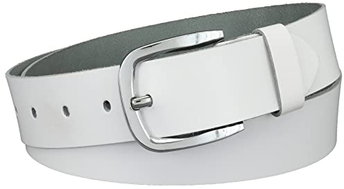 Vascavi Ledergürtel, 4 cm breit, Echtes Leder, Unisex Gürtel für Damen und Herren, MADE IN GERMANY, AM516-SL-Weiss-125