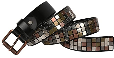 Herren Damen Leder Gürtel Nieten Gürtel Nietengürtel Echtleder Damen Punk Rock Style Quadratische Dekoration Ledergürtel Für Oder Gothic-Outfits 100cm - 125cm Länge,Schwarz,125cm/waist:42~44