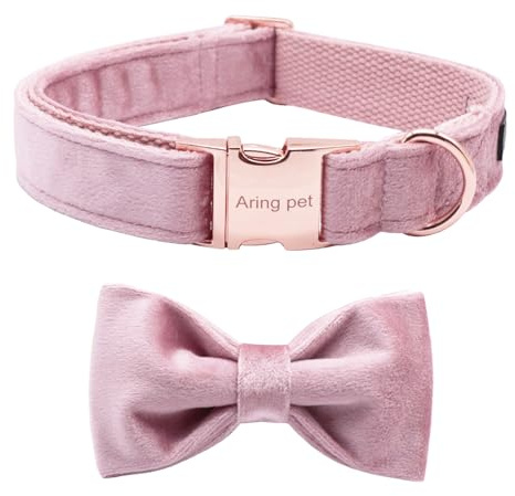 ARING PET Samt Hundehalsband - Entzückende rosa Fliege Hundehalsbänder, einstellbare weiche und Bequeme Samt-Halsbänder Geschenke für kleine mittlere große Hunde