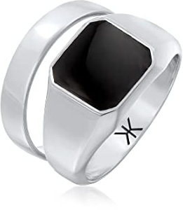 Kuzzoi Herrenringe, Siegelring mit Emaille (12 mm) und Klassischer Bandring (4.5 mm) in 925 Sterling Silber, 2 Silberringe für Männer, Ring Set Herren, Ringgröße 66, 0606961022_66