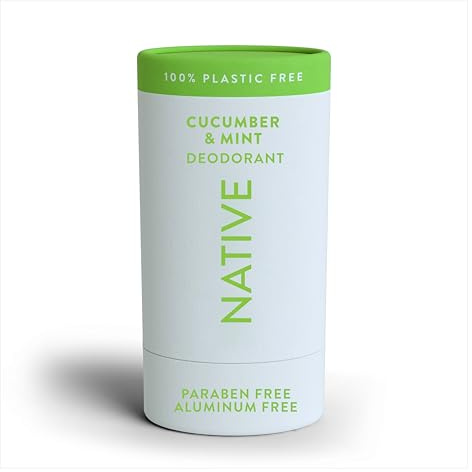 Native Plastikfreies Deodorant | Natürliches Deodorant für Damen und Herren, Aluminiumfrei mit Backpulver, Probiotika, Kokosöl und Sheabutter | Gurke & Minze