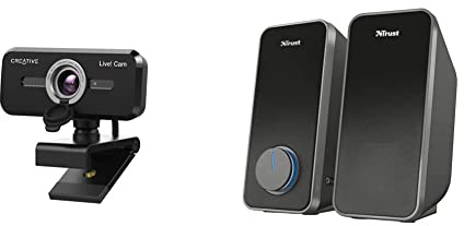 CREATIVE Live! Cam Sync 1080p V2 Full HD Webcam USB grandangolare con disattivazione automatica dell'audio e riduzione del rumore & Trust Arys Casse PC 2.0 Set Altoparlanti Stereo, 28 W, Nero