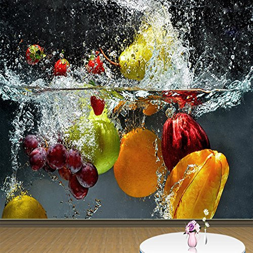 Vlies Fototapete Früchte Weintrauben Orangen 3D Effekt Vlies Tapeten Wandtapete XXL Moderne Wanddeko Wohnzimmer Schlafzimmer Büro Flur 300 cm B x210 cm H