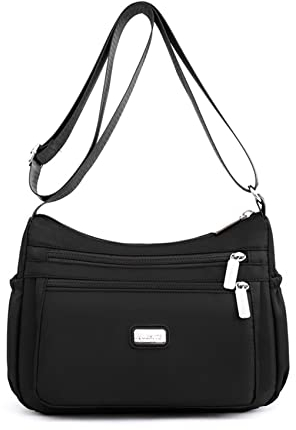 NOTAG Umhängetasche damen, Leichte Casual Schultertasche Multi-Pocket Wasserdicht Nylon Messenger Bags Sporttasche (Schwarz)