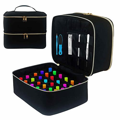 PW TOOLS Nagellack Tragetasche, Nagellack Organizer für 30 Flaschen, Doppellagige Nagellack Aufbewahrungstasche, Reise Tragetasche für die Aufbewahrung von Maniküre Werkzeugen (Nur Tasche)