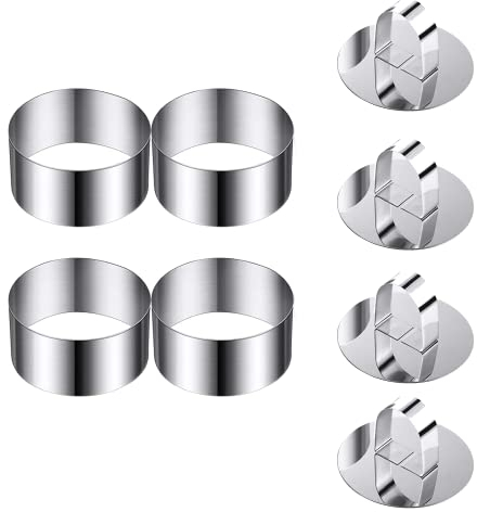 JSUOEO Lot de 4 Anneaux à gâteau en Acier Inoxydable épaissis - Petits Anneaux à gâteau - Set de moules à Dessert - Anneaux de Dessert en Acier Inoxydable